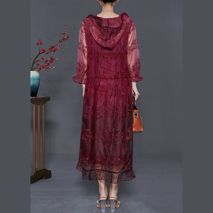 Mulberry Embroidered Organza Hooded Cardigan Summer