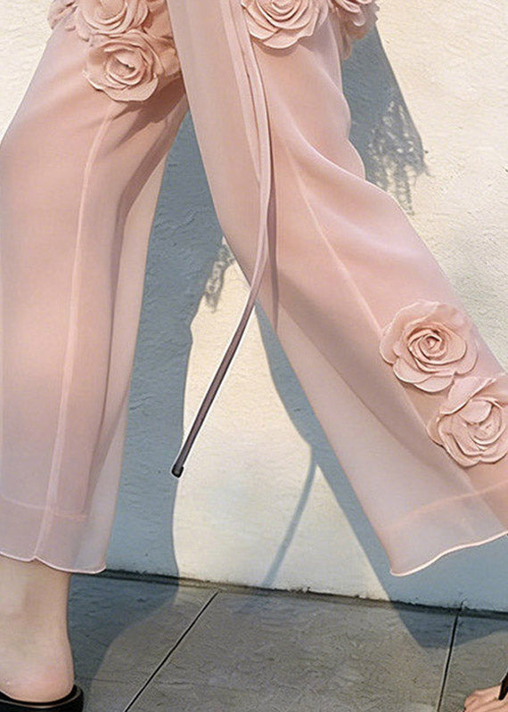 Vogue Pink High Waist Tulle Crop Pants