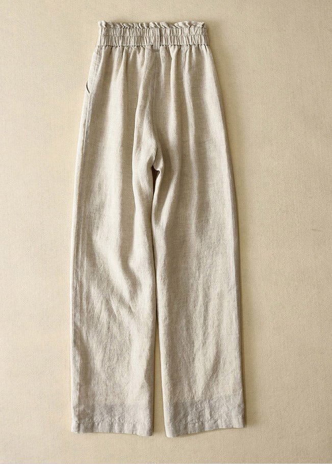 Red High Waist Button Linen Straigh Pants Summer
