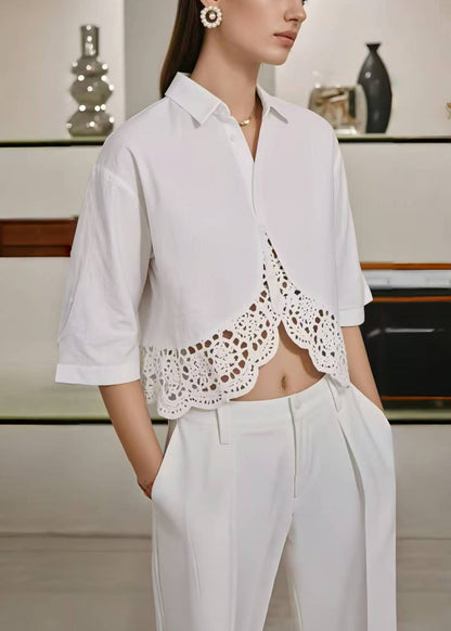White Oversized Patchwork Cotton Shirt Summer