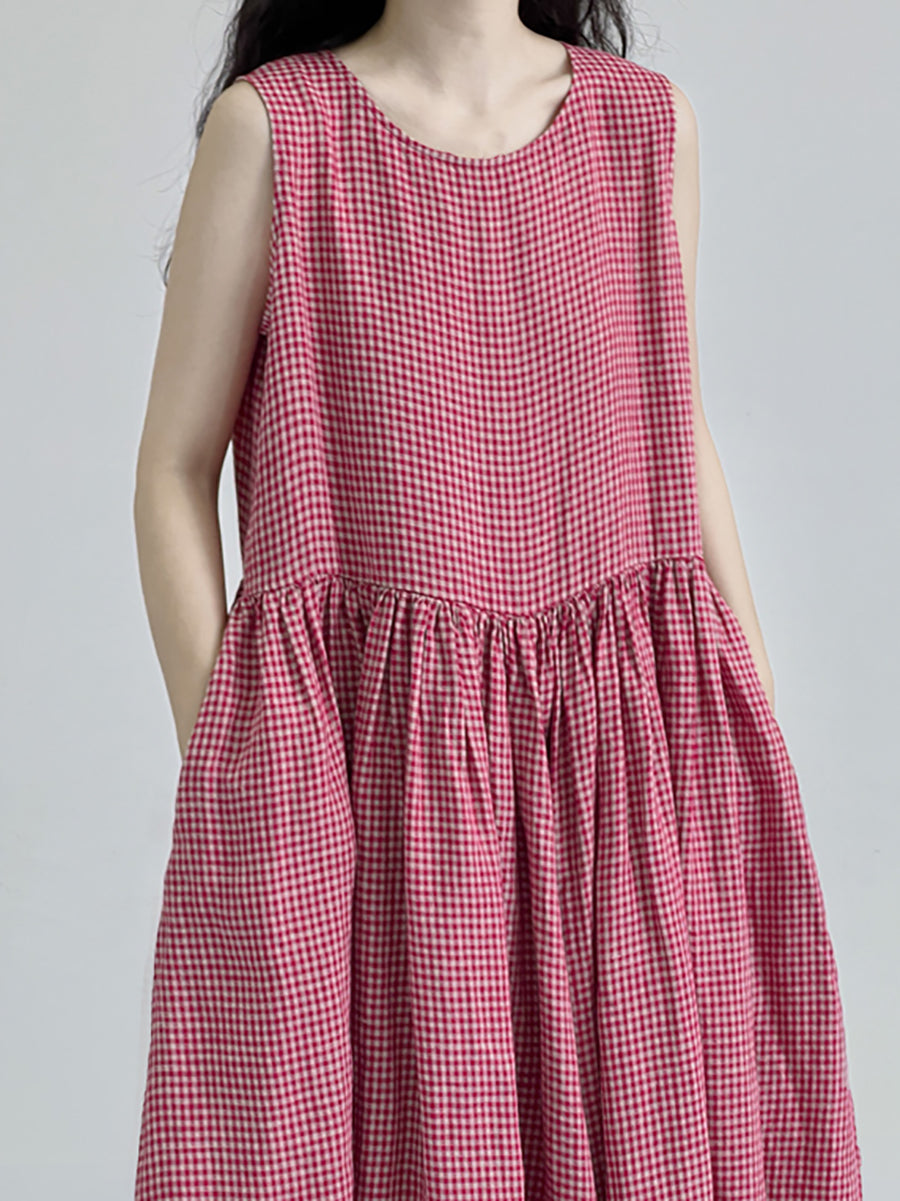 Summer Plaid Loose Vest Dress