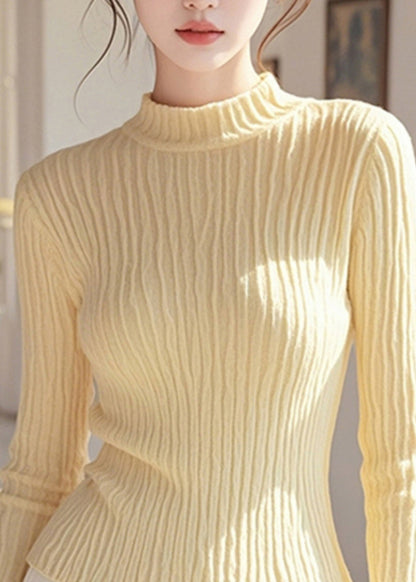 Simple Yellow Half High Neck Knit Pullover Spring
