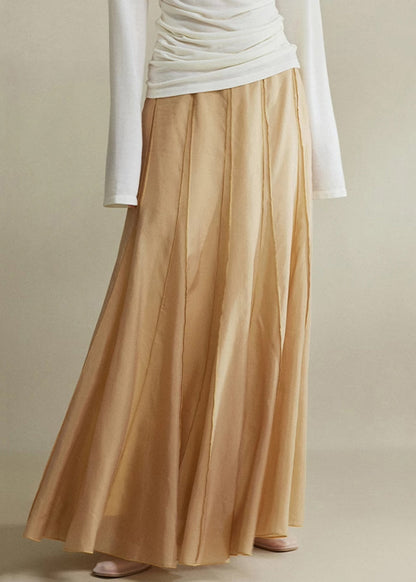 Brown Patchwork Silk Cotton Maxi Skirts High Waist