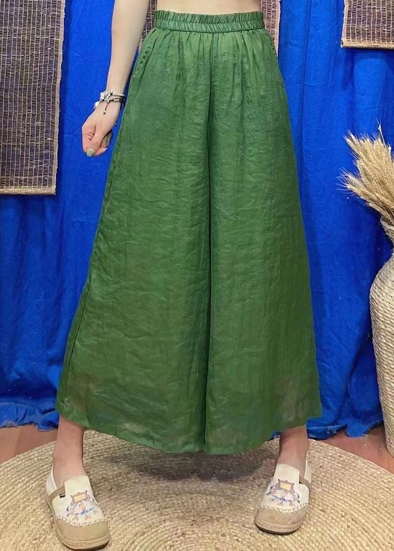 Loose Rose Pockets Elastic Waist Linen Crop Pants Summer