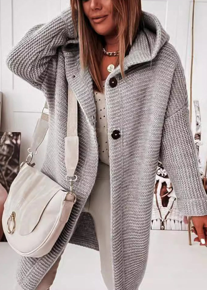 Rubber Red Hooded Button Knit Cardigans Fall