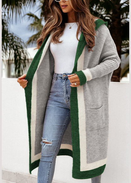 Unique Rose Hooded Pockets Knit Cardigans Fall