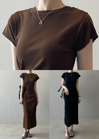 Slim Fit Coffee Cotton Long Dresses Summer