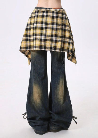 Navy Cinched Exra Large Hem Denim Flared Trousers Pants Spring