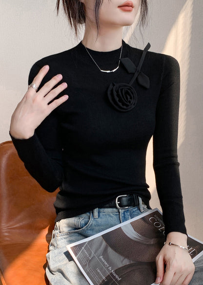 Yellow Decorated Silm Fit Knit Tops Spring