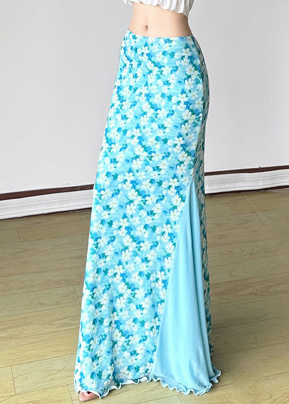 Fine Blue Tulle Patchwork High Waist Maxi Skirt Summer