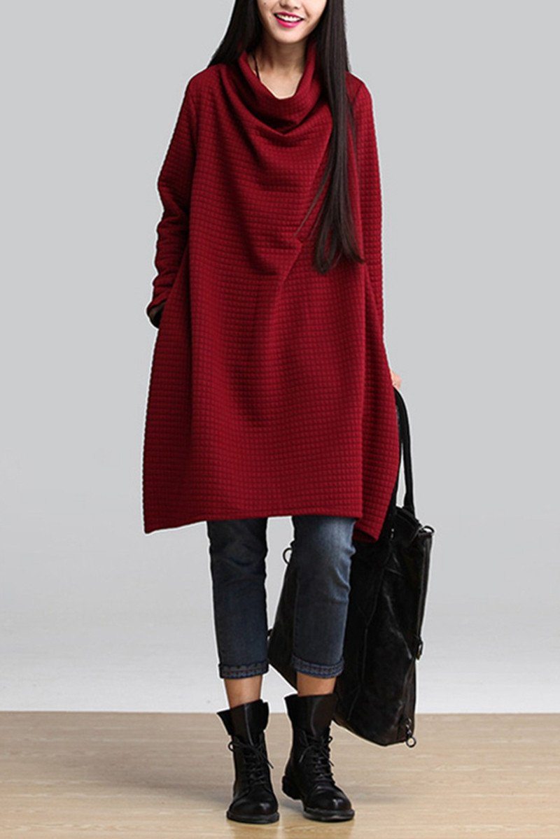 Red Art Warm Loose Dress Tops