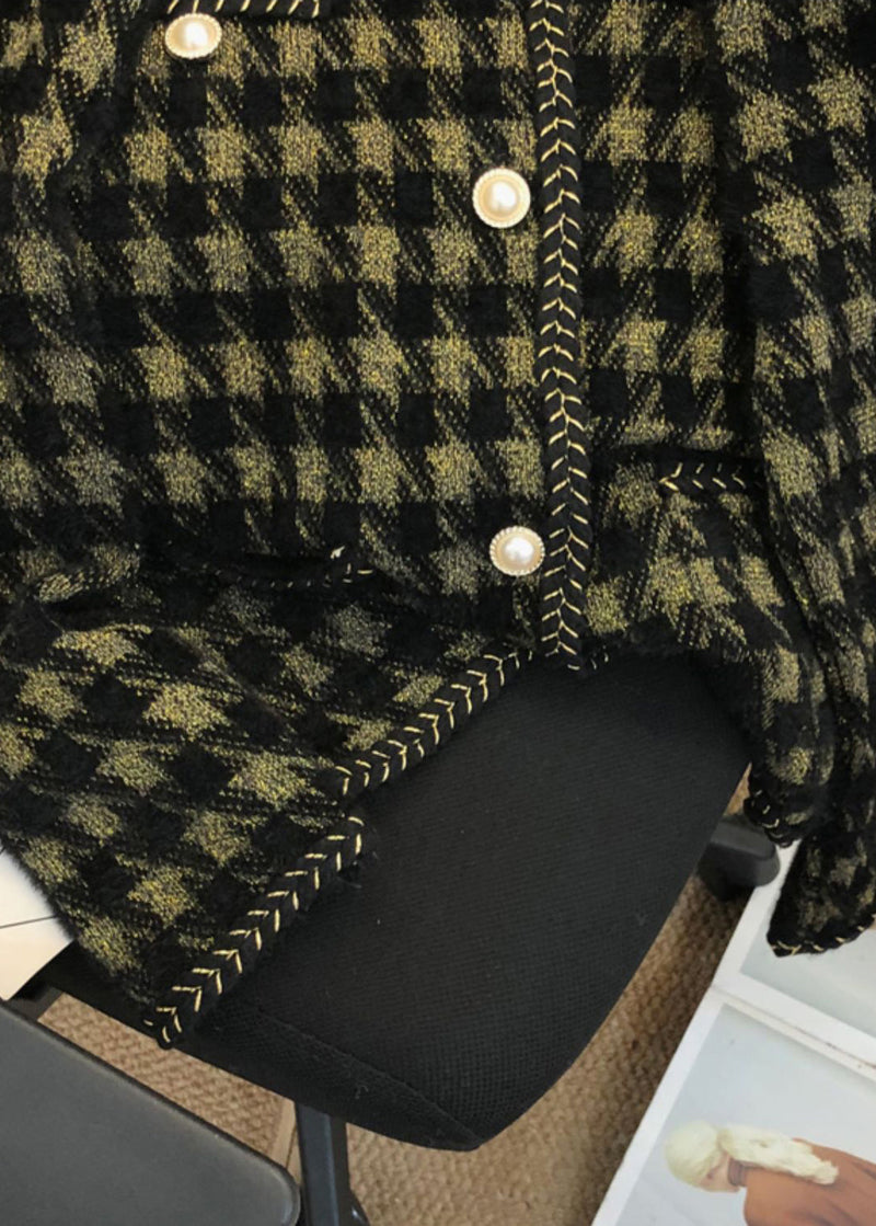 Black Plaid Pockets Patchwork Mink Hair Knitted Coat Fall
