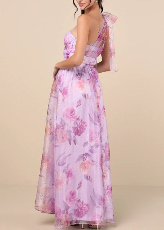 Light Purple Asymmetrical Side Open Chiffon Party Dress Sleeveless