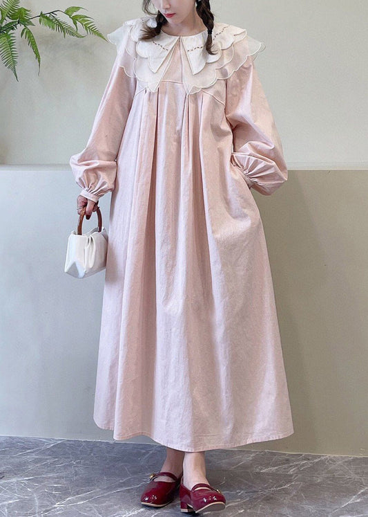 New Pink Peter Pan Collar Cotton Dresses Spring