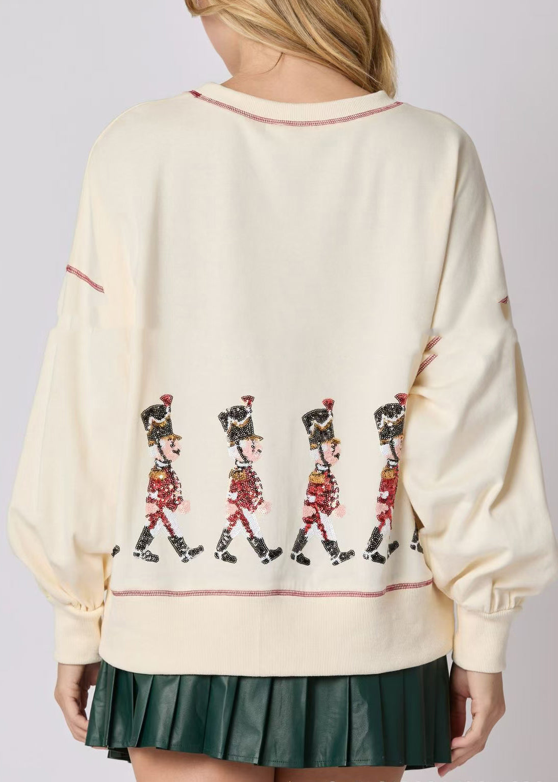 Apricot O Neck Sequins Cotton Loose Sweatshirts Top Winter