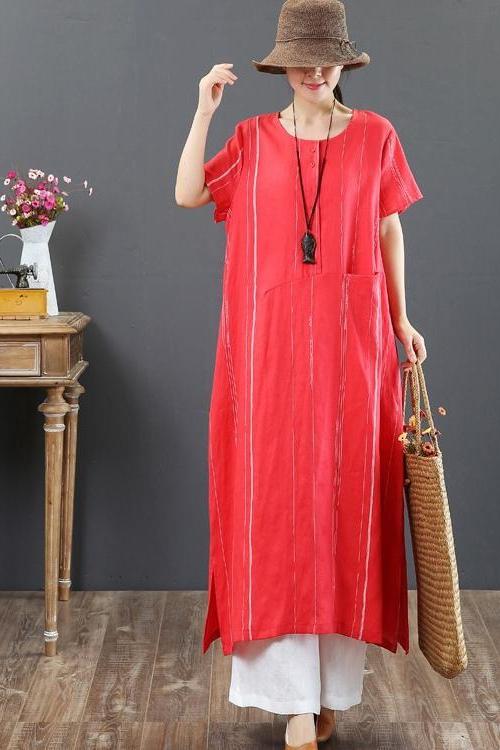 Loose Linen Striped Maxi Dress Loose Summer Outfits