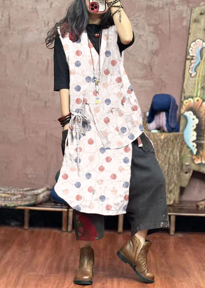 Red Asymmetrical Print Patchwork Cotton Waistcoat Sleeveless
