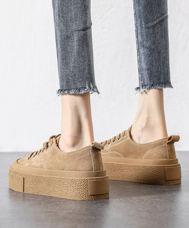 Black Platform Suede Splicing Flat Shoes Lace Up