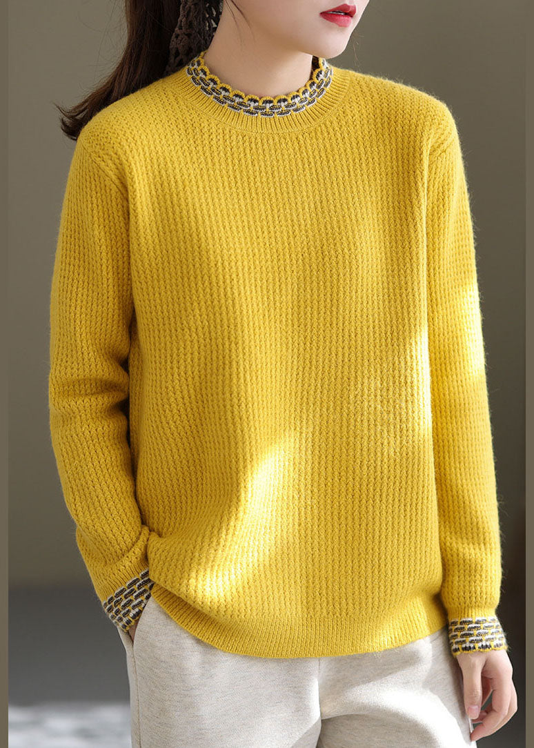 Simple Yellow High Neck Thick Knit Sweater Tops Winter