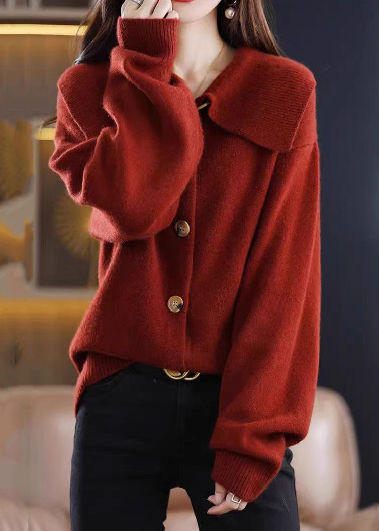 Stylish Red Peter Pan Collar Button Knit Cardigan Fall