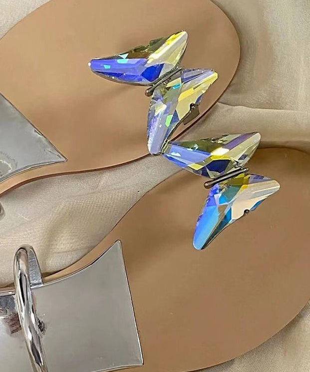 Fashionable and Versatile Butterfly Rhinestone Flat Slide Sandals