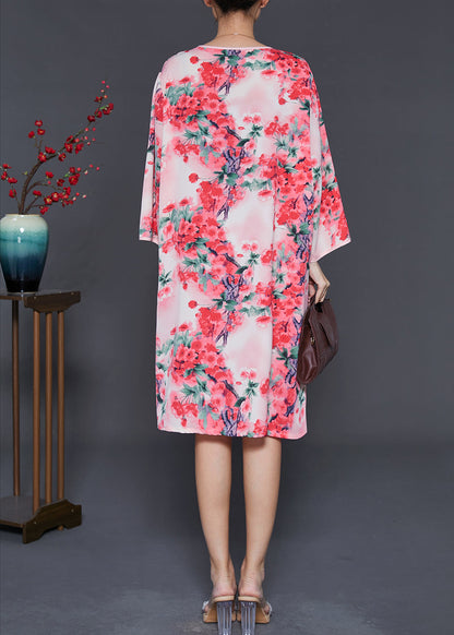 Pink Plum Blossom Print Cotton Dress Summer