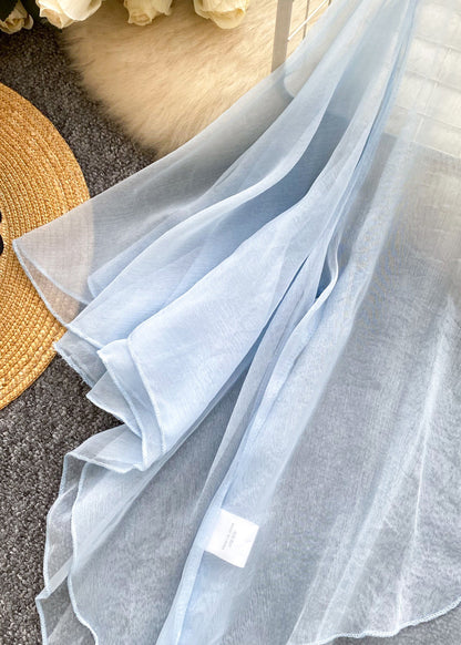 Simple Blue V Neck Tulle Cardigan Summer