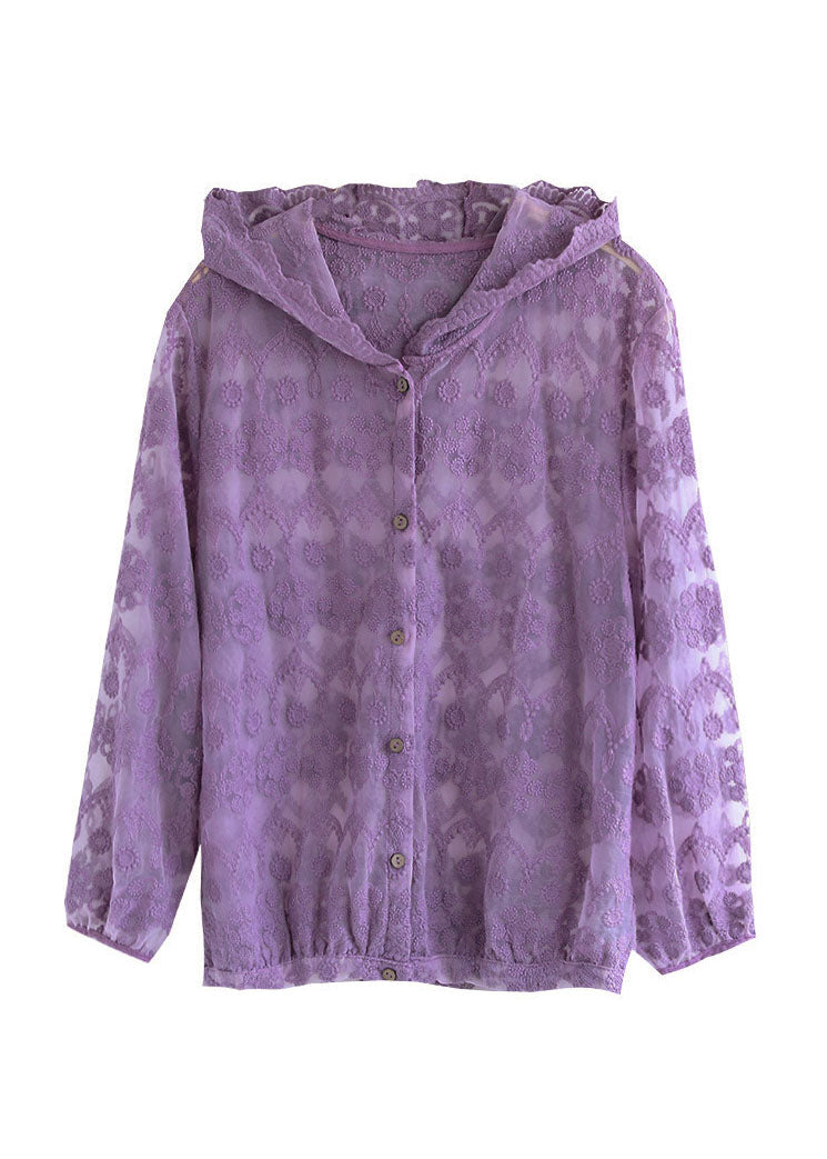 Handmade Red Embroidered Patchwork Cotton Hooded Coat Long Sleeve