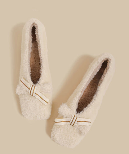 Splicing Khaki Fuzzy Wool Lined Chunky Shoes