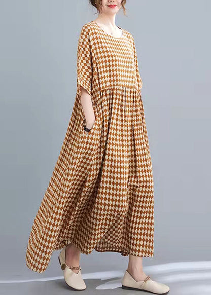 Style O Neck Cotton Linen Dress Half Sleeve