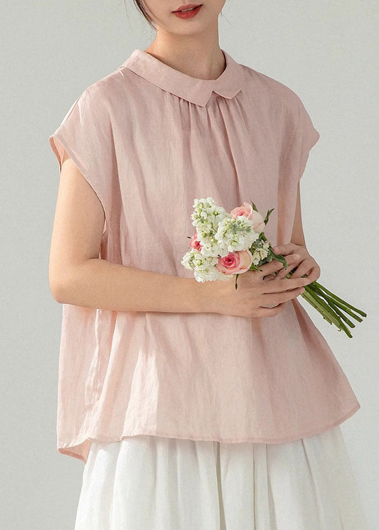 Pink Peter Pan Collar Button Cotton Shirt Summer