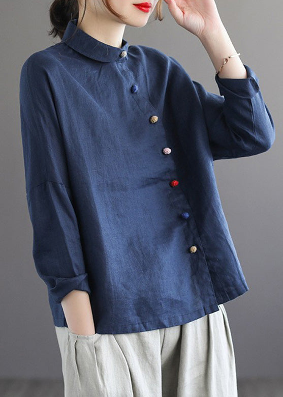 Brief Rose Peter Pan Collar Linen Shirts Long Sleeve