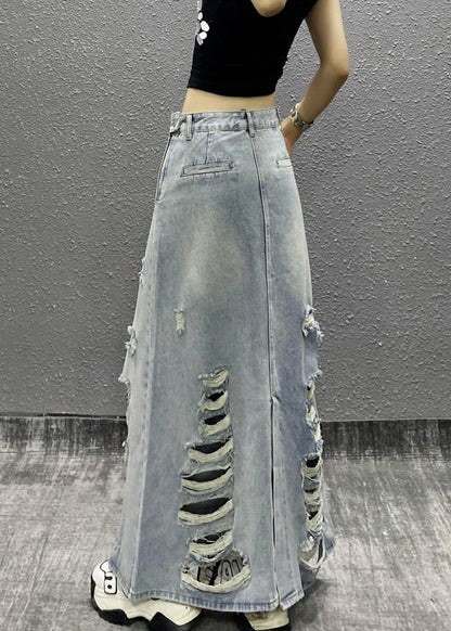 Light Blue Pockets High Waist Denim Skirt Summer