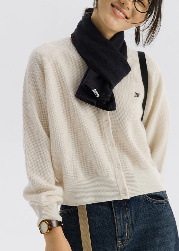 White Cozy Button Woolen Knit Cardigan Long Sleeve