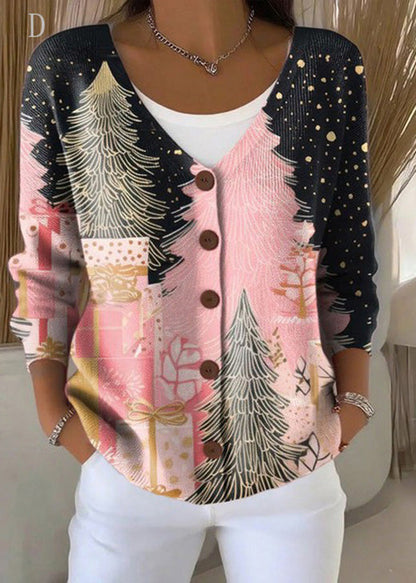 V Neck Button Print Knit Cardigans Fall
