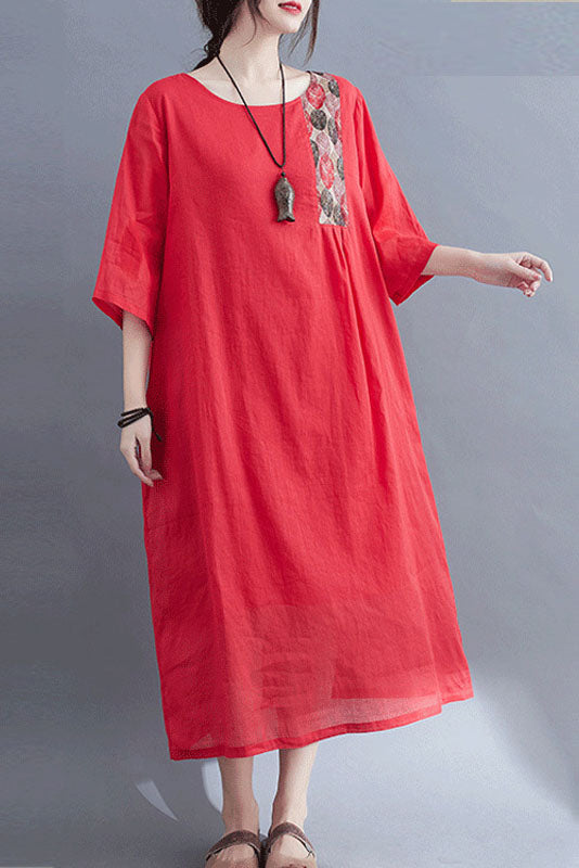 -spring Loose Embroidered Dress