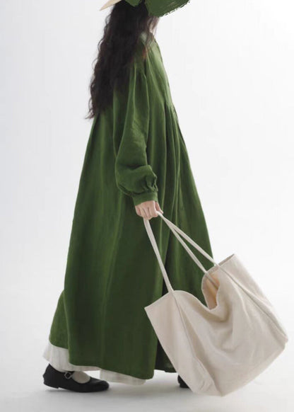 Green Oversized Cotton Holiday Dress Fall