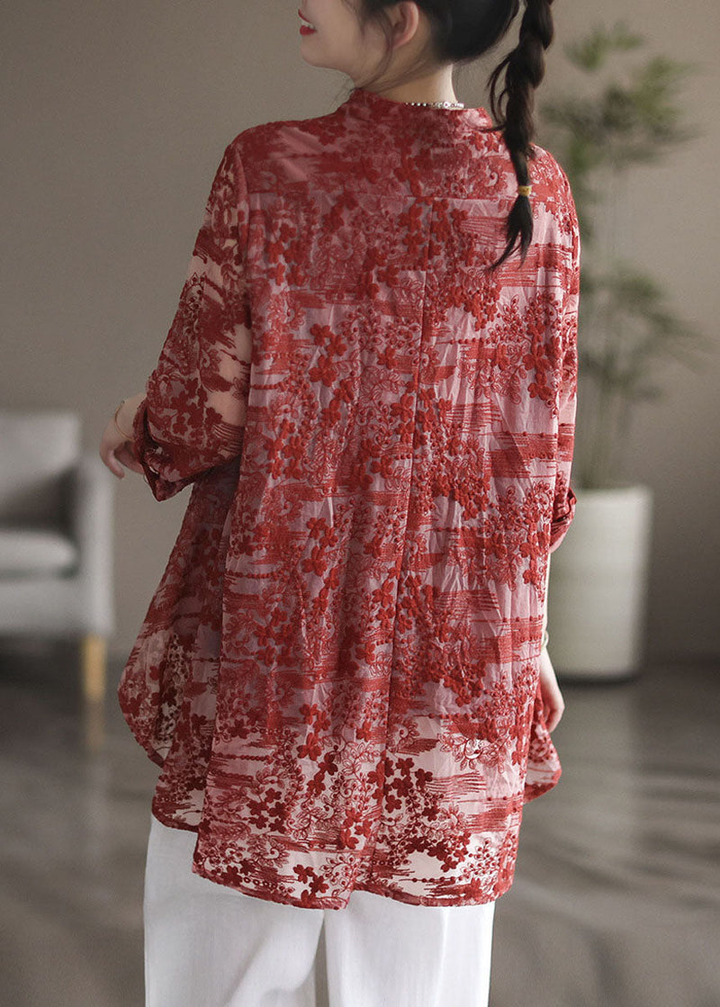 Stylish White Stand Collar Embroidered Patchwork Lace Shirt Tops Long Sleeve