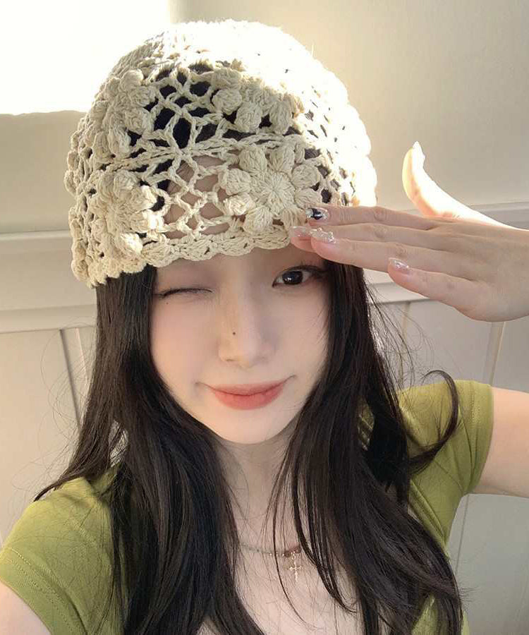 Handmade Beige Hollow Out Knit Boonie Hat