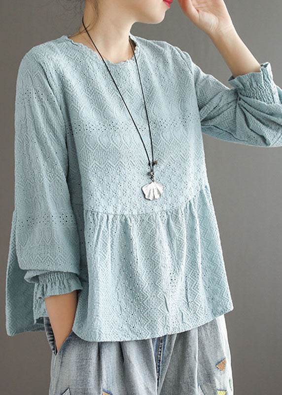 Handmade Pink O-neck Patchwork Jacquard Fall Top Long Sleeve