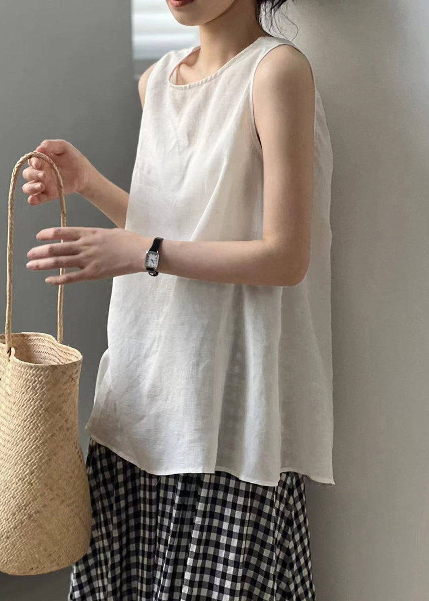 White Cozy Cotton Top O Neck Summer