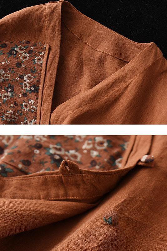 100% Linen Summer Spring Stitching Shirt