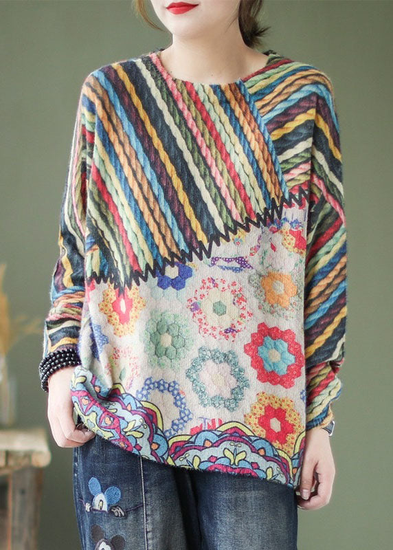 O-neck Print Fall Knitted Sweater Tops
