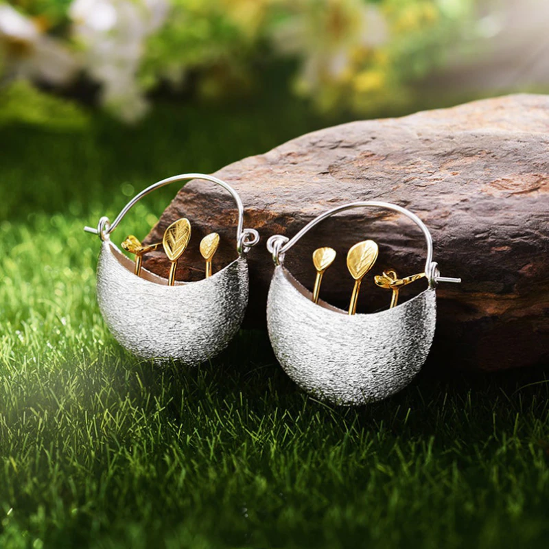 Gold Plated Basket Earrings in Silver