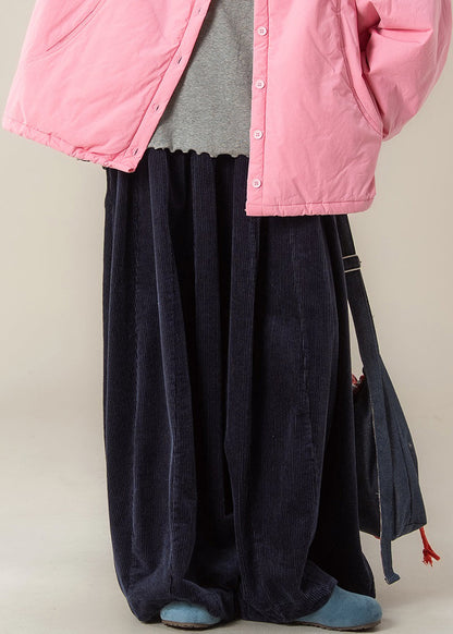 Navy High Waist Corduroy Wide Leg Pants