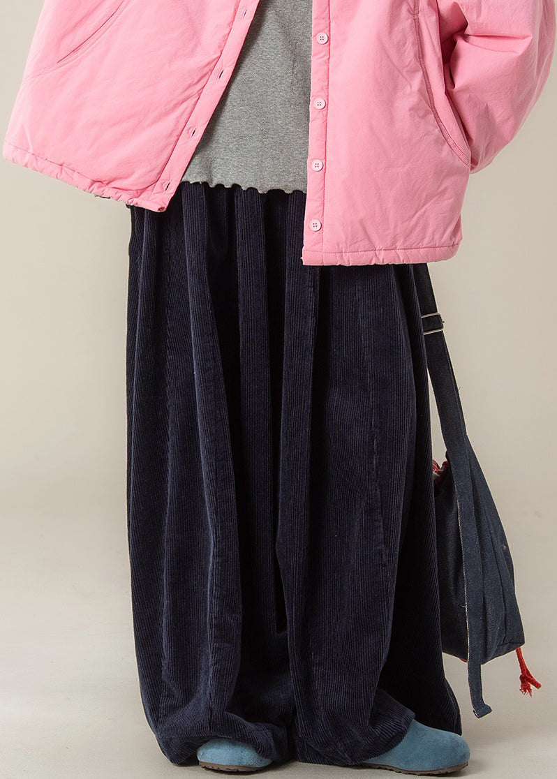 Navy High Waist Corduroy Wide Leg Pants