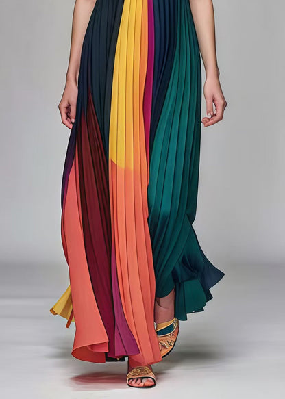 Multicolor Backless Chiffon Strapless Pleated Dress Summer