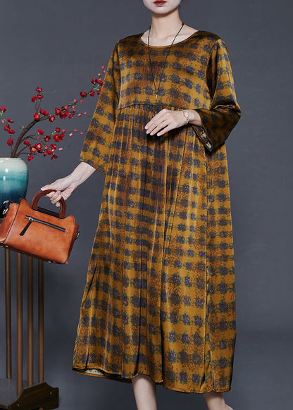 Golden Oversized Print Silk Dress Summer