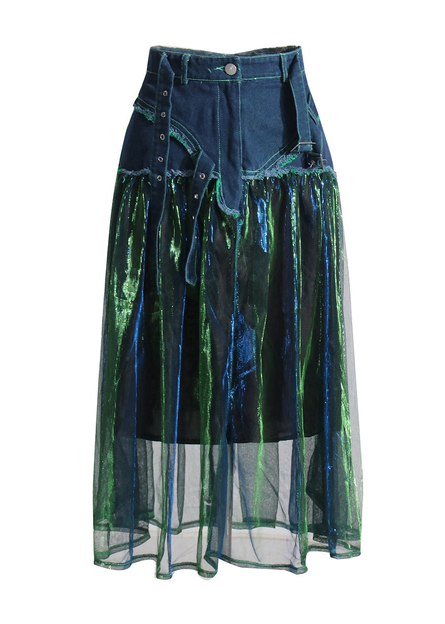 Original Design Tulle Patchwork Denim Skirts Summer