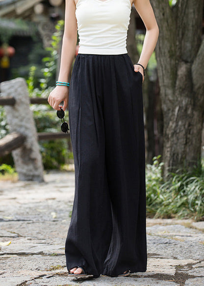 Summer New Elastic Waist Linen Loose Wide Leg Pants